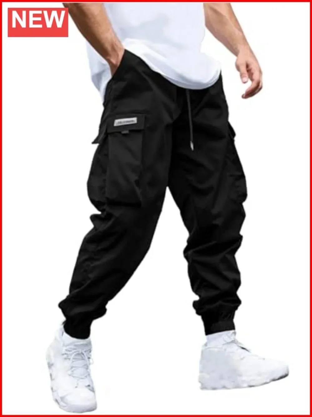 Cargo Joggers with Elastic Waist and Flap Pockets